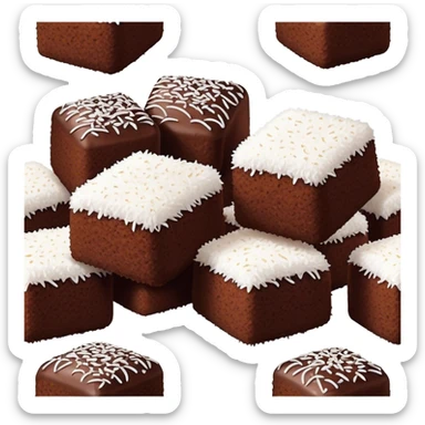 cinematic-realistic-lamingtons-dessert-emoji,-depicted-as-soft-sponge-squares-coated-in-chocolate-on all sides with coconut sprinkled on all side-rendered-with-mouth‚watering-detail-and-vibrant-lighting sticker