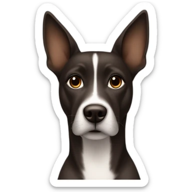 One white women with long dark brown hair and long eyelashes dark brown eyes and thick dark brown eyebrows with one black dog with a white stripe on the neck and ears raised up sticker