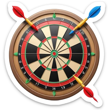 A dartboard with darts firmly stuck in the bullseye, surrounded by the colorful sections of the target. The background conveys a competitive atmosphere, with a subtle focus on precision and skill in the game of darts. sticker