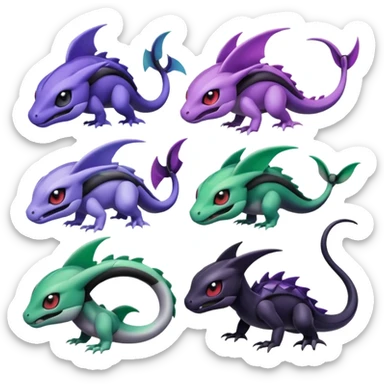 Violet-purple-black-white-gradients Meloetta-Rayquaza-Salandit-Pokémon-Fakémon-creature sticker
