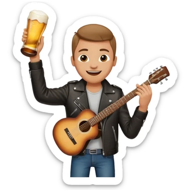 We're creating a quiz for a New Year's Eve team. The idea is that people have to guess which emoji belongs to which person from three emojis. Now it's up to you to make one whole emoji from the following  emojis.  🏍🎸🍻👦 sticker
