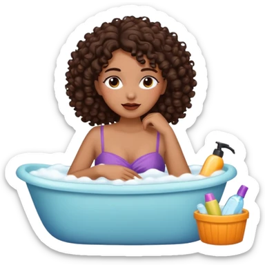 Faça uma mulher do cabelo cacheado 3b castanho escuro da cor parda se maquiando dormindo fazendo compras tomando banho Premium e finalizando o cabelo sticker