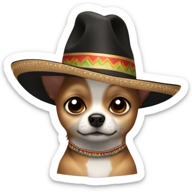 a chihuahua with black and brown fur with no white fur wearing a sombrero sticker