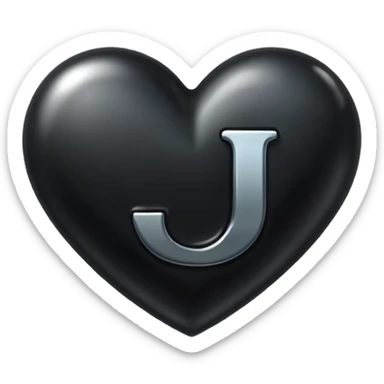 A black heart with the letter "J" in the middle in a pretty font sticker