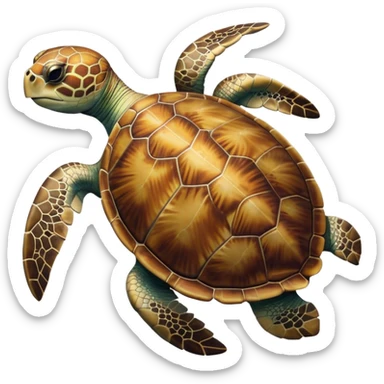 Cinematic Realistic Noble Sea Turtle Portrait Emoji, Poised and dignified, with a robust, time-worn shell intricately patterned in earthy tones and a weathered, wise face with deep, observant eyes, rendered with lifelike texture and natural, diffused light; high shine, intelligent and serene, styled with an air of oceanic majesty, focused and attentive, soft glowing outline, capturing the essence of a watchful and confident sea turtle that appears to glide out of the screen with timeless authority! sticker