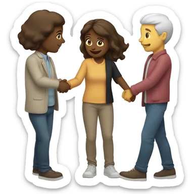 3 people bumping shoulders sticker