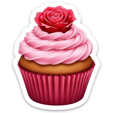 cupcake with pink icing and red rose sticker