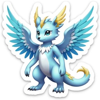 Anthro Sona Cool Edgy Cute Colorful Shy Winged Shiny Fakemon-Fantasy-Creature Full Body sticker