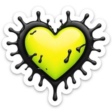A neon yellow heart with black splashes inside the heart and The text UVP in the heart sticker