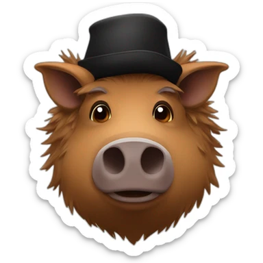 fullface brown boar tired of life with a black winter hat sticker
