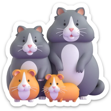 grey long haired cat with two guinea pigs sticker