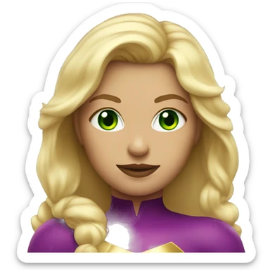Curvy blonde girl superhero. Green eyes. sticker