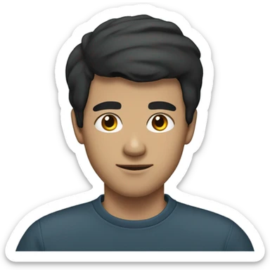 young dark-haired man, wearing a petroleum-colored sports sweatshirt. Short straight black hair, no moustache or beard. sticker