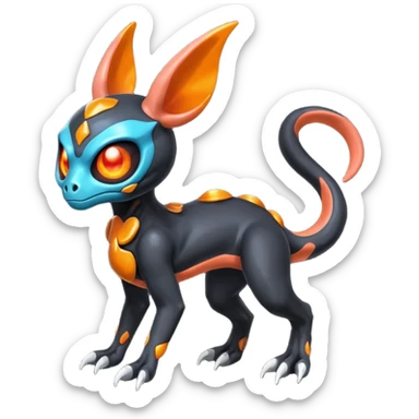 Shiny Spooky Black And Orange Duskull-Salandit-Sylveon-Fakémon-hybrid-creature (full body)  sticker