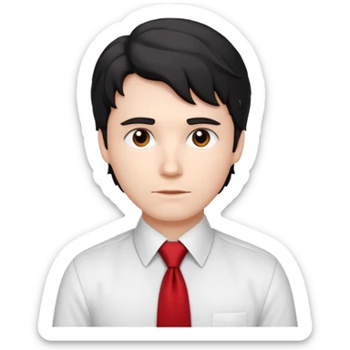 white man in white shirt, having red tie, black wavy sticker