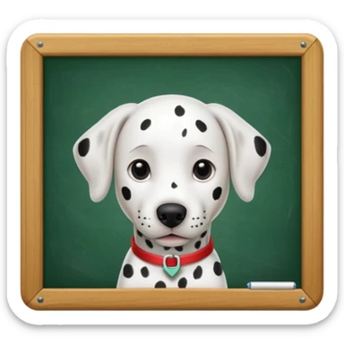 Dalmatian, in the background a green school board in a wooden frame sticker