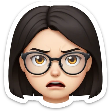 Angry girl with dark hair and glasses sticker