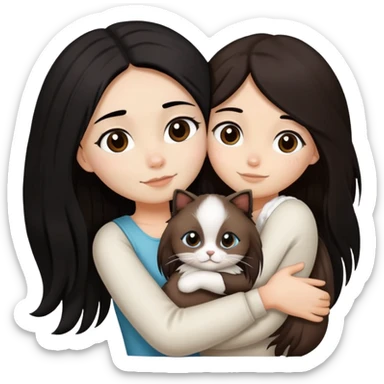 A girl with long black  hair tightly hugged a Ragdoll sticker