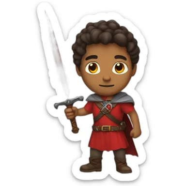 A brown man carrying a red sword and wearing clothes stained with red blood sticker