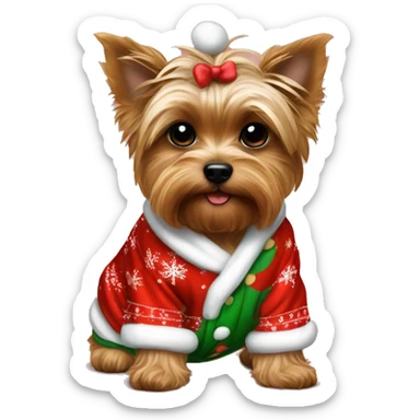 yorki puppy in christmas pjs  sticker