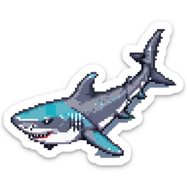 shark with Air Jordans on all fins, pixel art style, simple background sticker