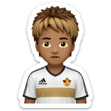 Crie um emoji de um menino com o cabelo castanho claro com uma franja reta e o corte low fade zumbi casaco de gola alta da adidas sticker