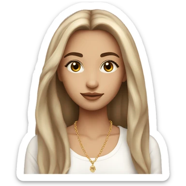 A pretty girl with nice natural lashes and straight long dark brown mid pale skin tone small god necklace  sticker