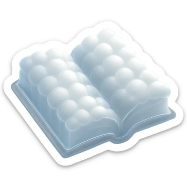 top view of a thick open book made entirely of small, very bright white fluffy convex clouds, matte glass style, no background sticker