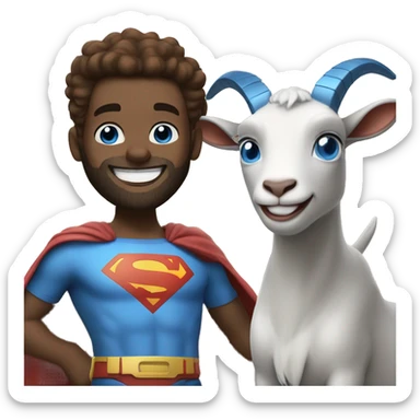 Blue goat whole body pretty smiling excited blue eyes female and superman with reddish hair and beard with blue eyes sticker