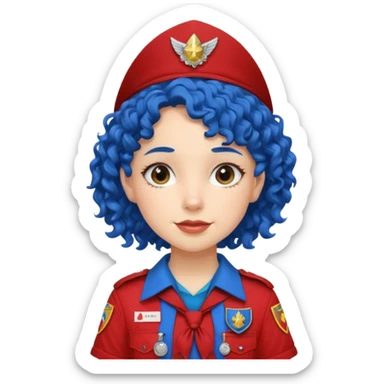 scout girl with red scout uniform, blue curly haired sticker