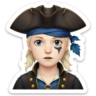Un pirate qui fait peur uniquement bleu et noir avec une feuille d’automne noir sur la joue  sticker