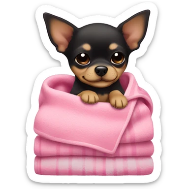 black & tan chihuahua puppy sleeping with a pink blanket  sticker