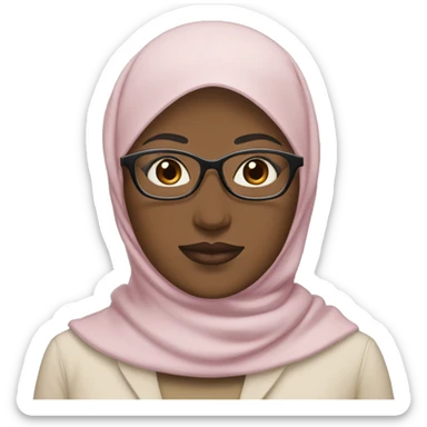 A mom with beige hijab, white skin, brown eyes, clear glasses, and pink lips sticker