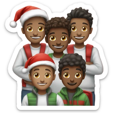 boys smiling indoors together with Santa hats sticker