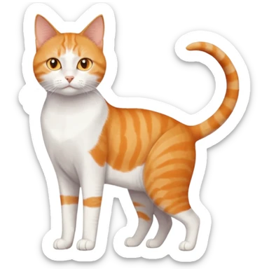 full body orange and white domestic shorthair slim cat with yellow/orange eyes and a white triangle pattern on his face playing sticker