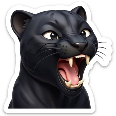 Cinematic Cute Yawning black Panther Portrait Emoji, Head tilted slightly with a dramatic, wide-open yawn, showcasing a sleek, shadowy form with drowsy, half-closed eyes and a relaxed, open expression, Simplified yet irresistibly adorable features, highly detailed, glowing with a soft, cozy dark glow, high shine, relaxed yet expressive, stylized with a dash of whimsical elegance, soft glowing outline, capturing the essence of a drowsy yet affectionate jungle guardian that appears ready to stretch out for a nap! sticker