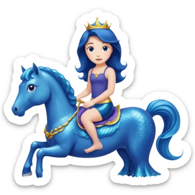 Please generate an image of Princess Charlotte riding a blue horse in the water and she’s also a mermaid.  sticker