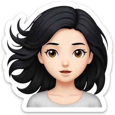 Girl with fair skin and black hair flipping hair to the side sticker