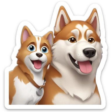 Un husky qui fait un selfie avec un chat roux sticker