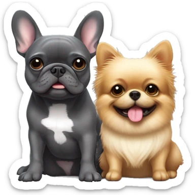 dark gray french bulldog happy alongside a pomeranian, best friends sticker