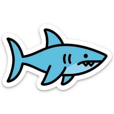 shark icon, flat design, subtle blue tones, simple shapes sticker