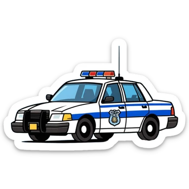 LSPD police car, cartoon style, blue and white color scheme sticker