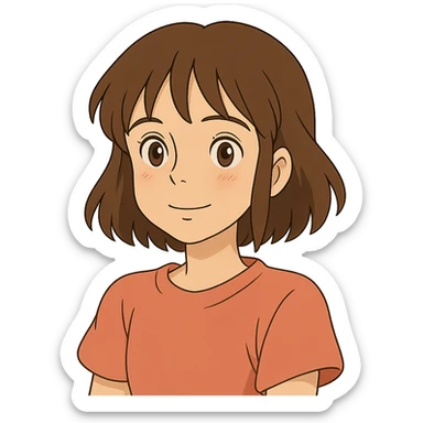 ghibli style illustration of a girl with brown eyes and brown hair sticker