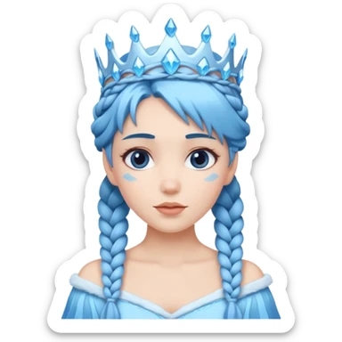 braided hair ice princess with ice crown, blue hair sticker
