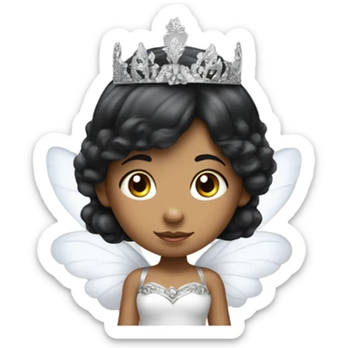 Peruvian white, black hair fairy child princess with tiara and wings sticker