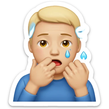 Crying emoji with fist covering mouth sticker