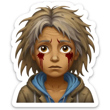 very dirty looking homeless woman very very dirty and smelly looking face only, not old with stains everywhere and messy hair and lots of stains on face ugly sticker
