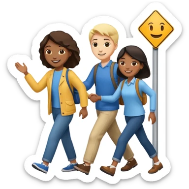 people of different races helping to cross the street sticker