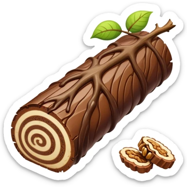 Oblong Tree-log-shaped-chocolate with marsipan swirled inside and with walnuts drizzled on top  sticker