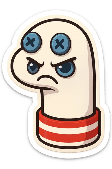 sock puppet with button eyes, angry sticker